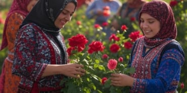 Gül Bahçesinde Gül Toplayan Kadınlar