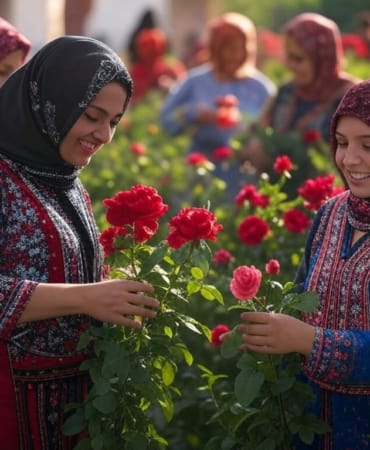 Gül Bahçesinde Gül Toplayan Kadınlar