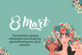 Yeşil Beyaz Çiçekli 8 Mart Dünya Kadınlar Günü Teşekkür Kartı