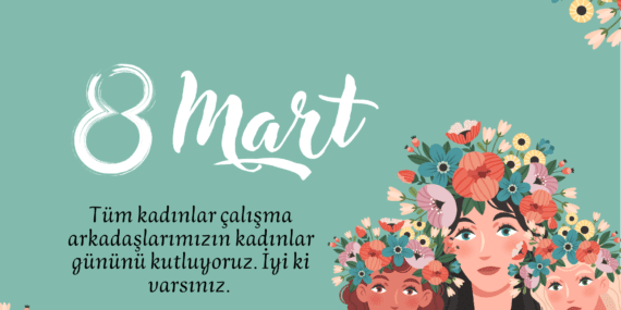 Yeşil Beyaz Çiçekli 8 Mart Dünya Kadınlar Günü Teşekkür Kartı