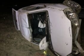 Otomobil takla atarak şarampole devrildi