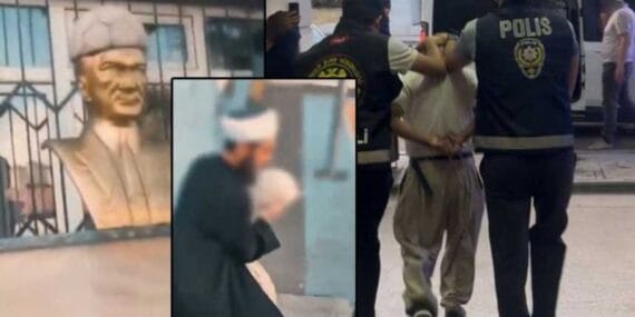 Atatürk'ün heykeline saldıran sarıklı kişi gözaltına alındı