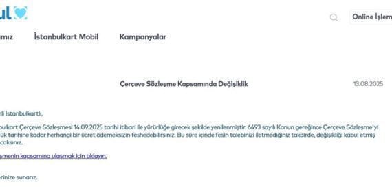 Çerçeve Sözleşme Kapsamında Değişiklik (İstanbulkart Çerçeve Sözleşmesi nedir?)